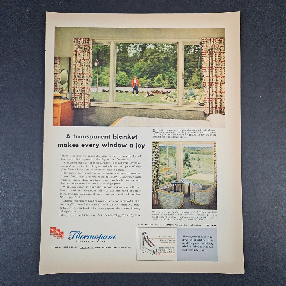 1953 Thermopane Insulating Glass Vintage Print Ad Libbey-Owens-Ford Co Toledo OH